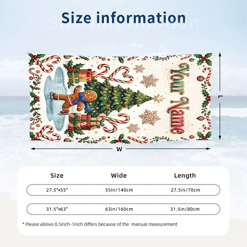 Christmas Theme Beach Towel Personalized Custom Name & Text Soft Quick Dry Beach Towel for Swimming Travel