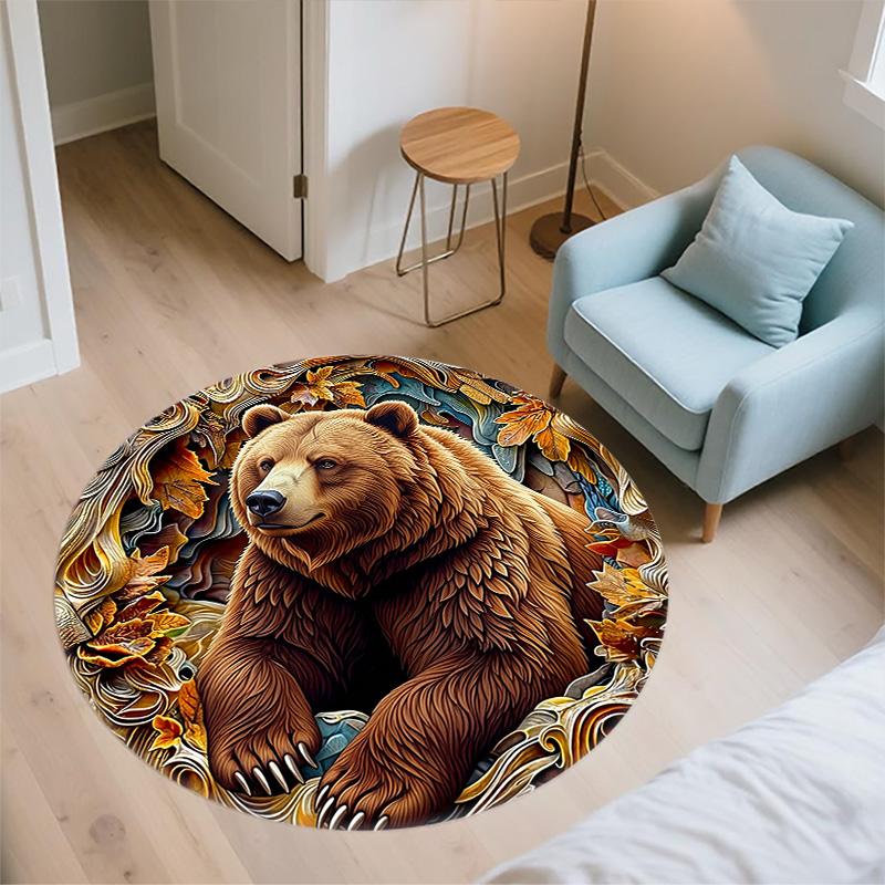 Embossed Animals  Round Area Rug,Carpet Rug for Living Room Bedroom Sofa Playroom Decor,Non-slip Floor Mat