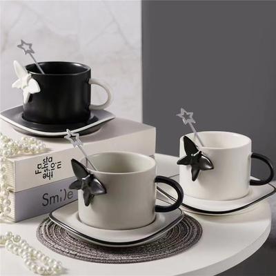 Nordic Style Minimalist Art Internet Celebrity Butterfly Ceramic Coffee Cups And Saucers, Home Office Exquisite Gifts Fashion Cups And Saucers