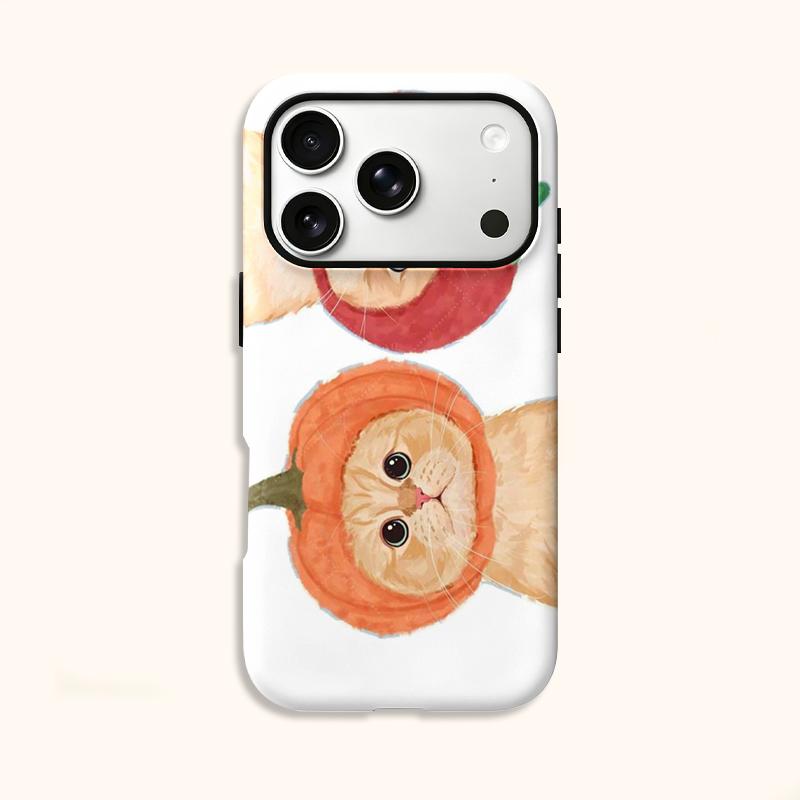 Elegant Watercolor Fruity Orange Pumpkin Cat Graphic Art Film Aesthetic Protective Shockproof Bumper Case Cover For iPhone 14 15 16 Pro Max Plus