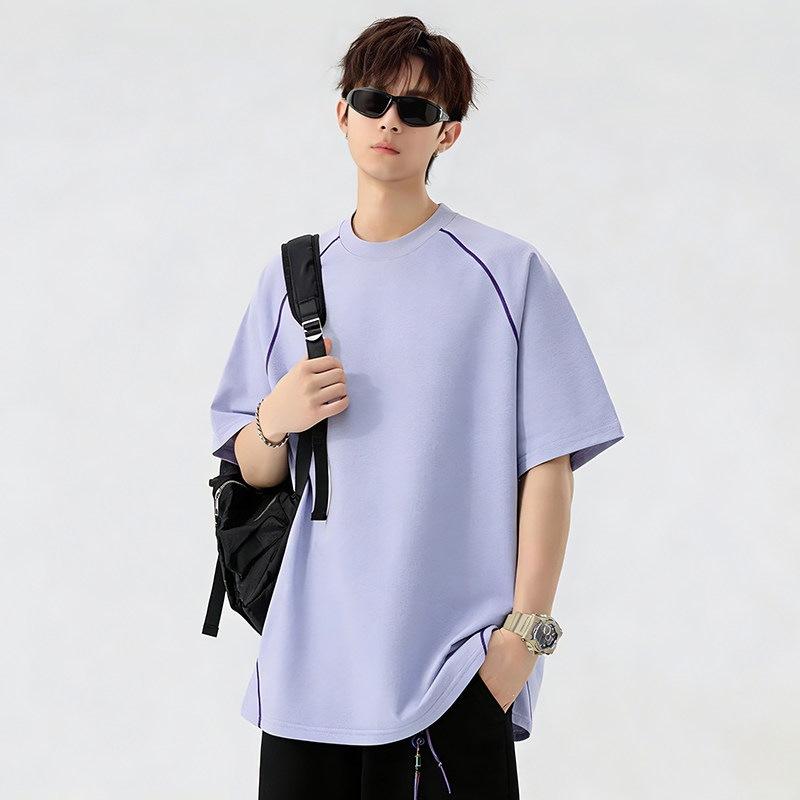Men Raglan Sleeve Contrast Stitch T Shirt Short Sleeve Crew Neck Oversized Casual Top for Men