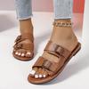 Retro Plus Size Women's Buckle Flip Flops - Open Toe Beach Sandals