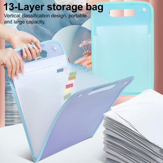 Expanding File Folder A4 13 Compartment Translucent File Case with Handle Waterproof Document Organizer Student Test Papers School Supplies