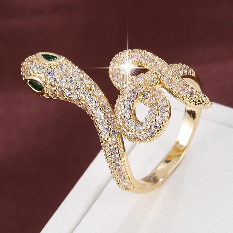 Exquisiter Zirkon-Schlangenring mit grünen Augen: Vielseitiger Indexfinger Schmuck für Damen aus reinem Kupfer