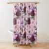 Cortina de ducha con diseño floral, color rosa oscuro, negro, rojo, verde, hojas, flores coloridas, mariposas, cortinas góticas para baño, decoración vintage para baño