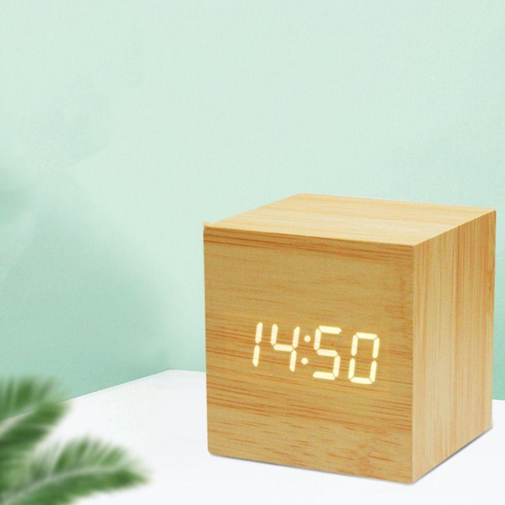 Wood Digital LED Alarm Clock Retro Desk Clock Art Ornaments Glow Clock  School