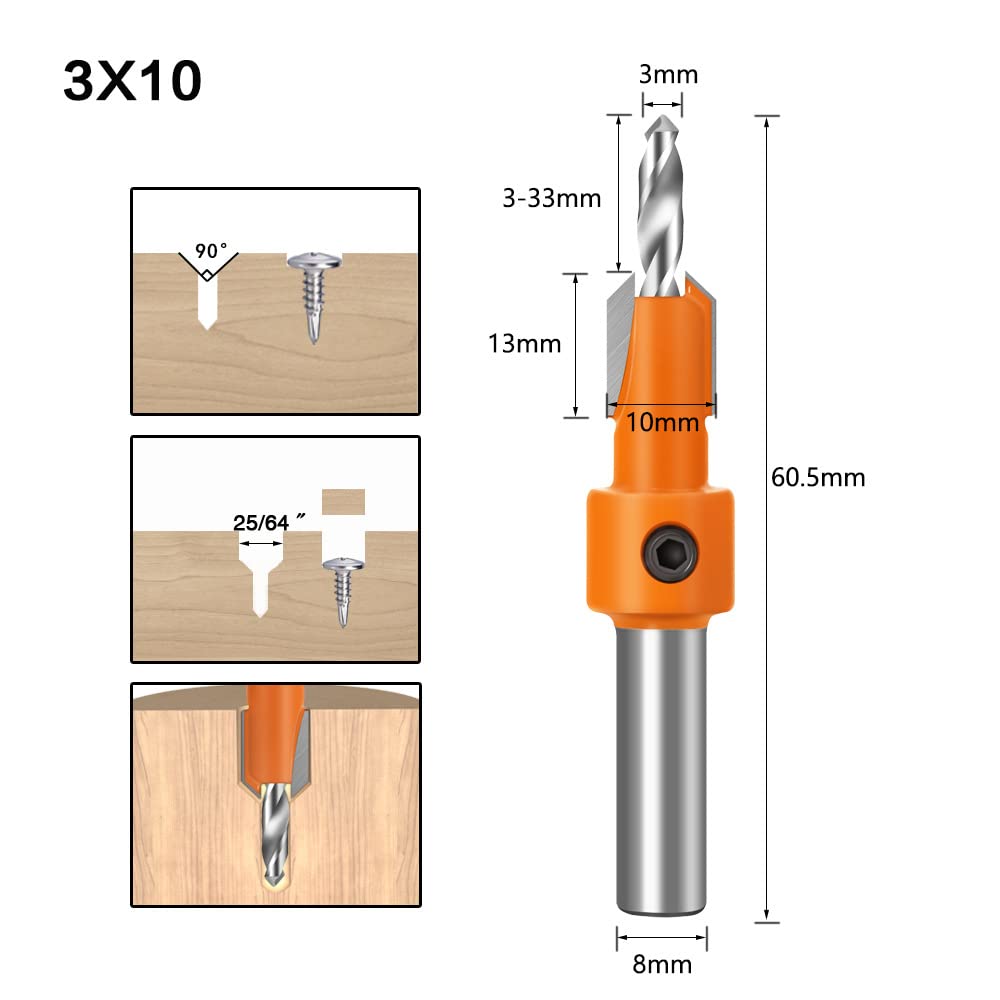 Set of Countersink Drill for Drill Woodworking Includes Hex Wrench 5-Piece 2.8-4mm Bits, Chamfering, Woodworking, Drilling, Self-Taping Bits, Tools,