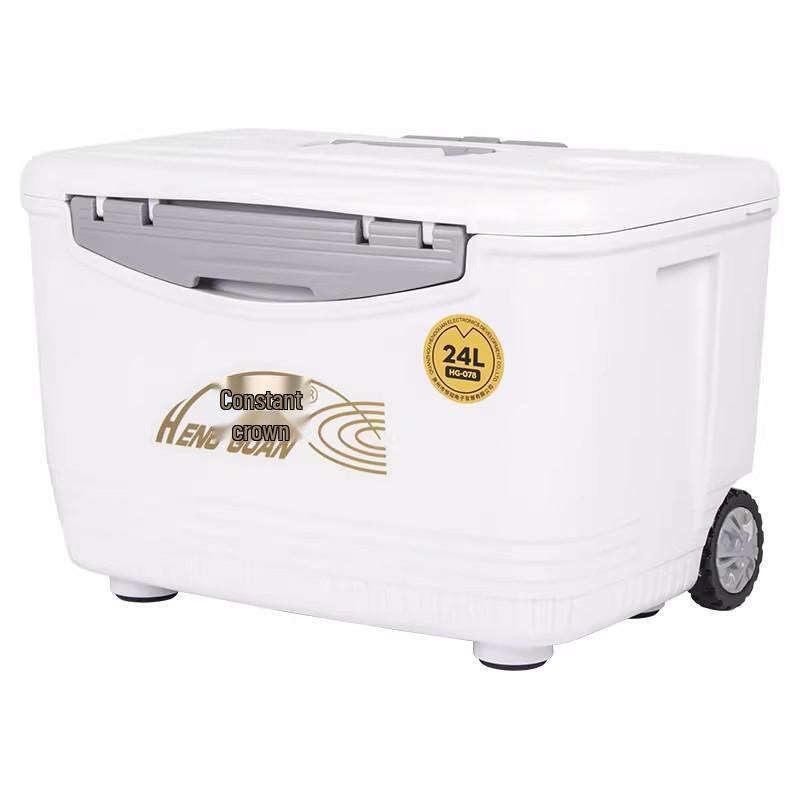 Hengguan 24L Outdoor Insulated Cooler Box with Wheels, Pull Handle, and Car-Mount for Fishing & Seafood