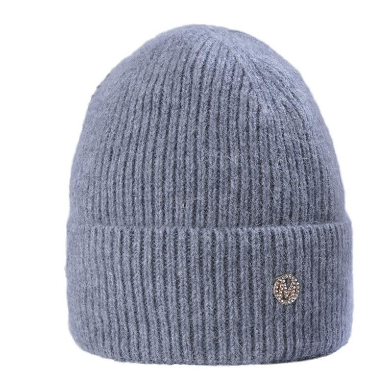 New Warm Rabbit Wool Knitted Hat for Women for Women Korean Style Versatile Plus Velvet Thickened Face with Small Windproof Ear Protection Wool Hat