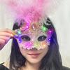 1Pcs Venetian Venice Glowing Feather Led Masks Woman Fancy Dance Party Eye Mask Carnival Halloween Masquerade Cosplay Costume