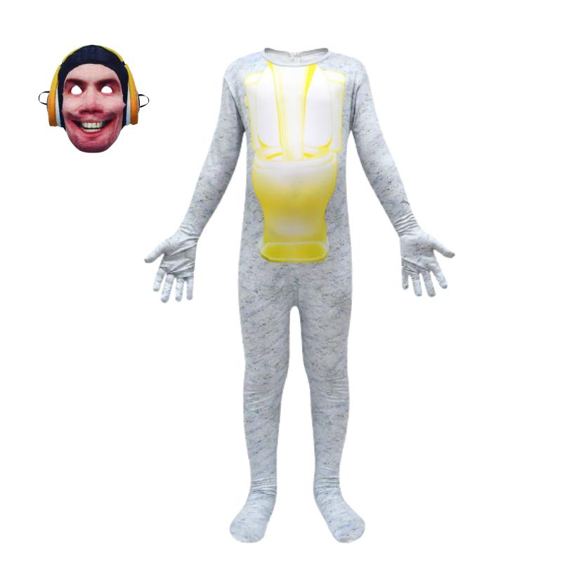 Toilet Kids Skibidi Cosplay Costume Suit Onesie Jumpsuit Mask Halloween Party