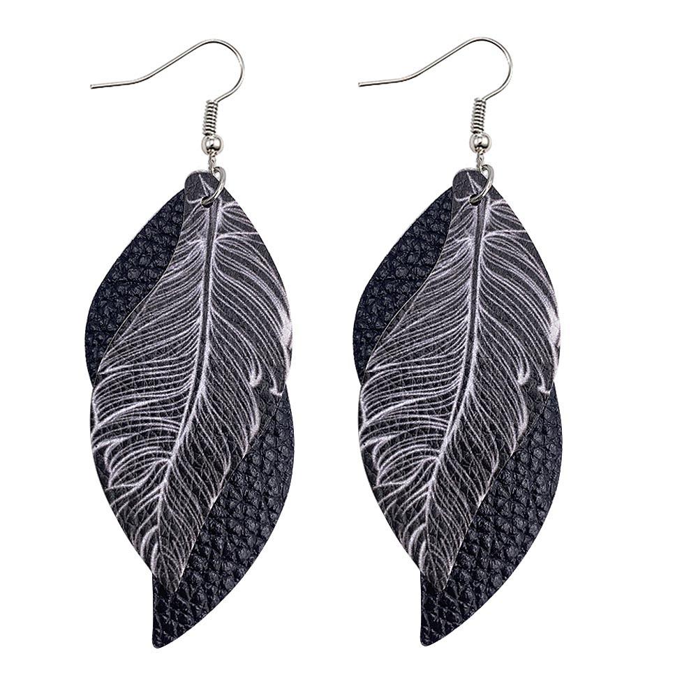 Female leaf leather earrings, feather earrings, jewelry accessories