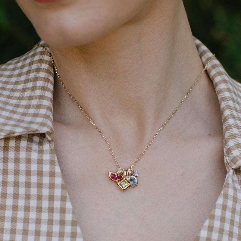Women's Colorful Zircon Pendant Necklace Minimalist Geometric Design Bead Chain Suitable for Office Casual Wear Gifts