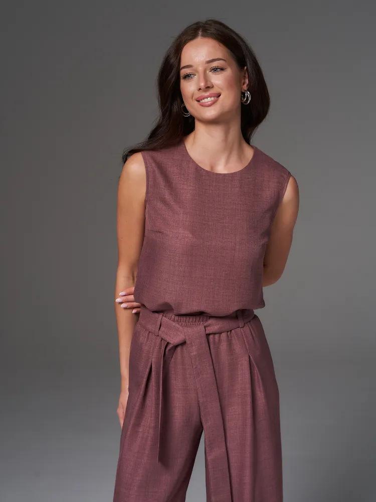2026 Russian Women's Spring/Summer Sleeveless Solid Color Wide-Leg Pants 2-Piece Set