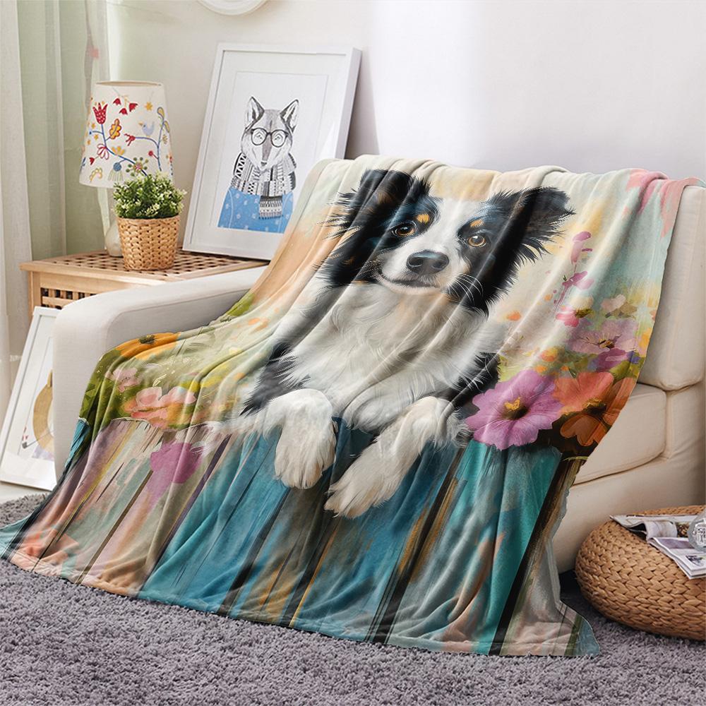 Flower Fence Dogs  Print Flannel Blanket, High quality Comfortable for All Seasons, Home Decor, Warmth and Comfort