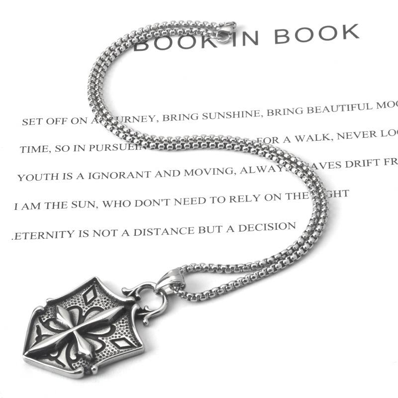 

Подвеска в виде креста-щита из нержавеющей стали: Титановая сталь Хип-хоп Рок Ретро Панк Ожерелье