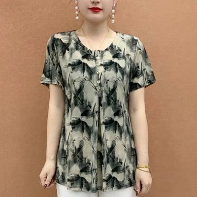 Summer Short-sleeved T-shirt for Middle-aged and Elderly Plus Size Plus Size Grandma Loose Shirt