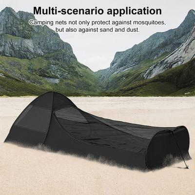 Single Person Poping Tent with Phone Holder Breathable Gnats Net Portable Lightweight Tent Easy Setup Outdoor Camping Hiking Sleeping Bag Bed