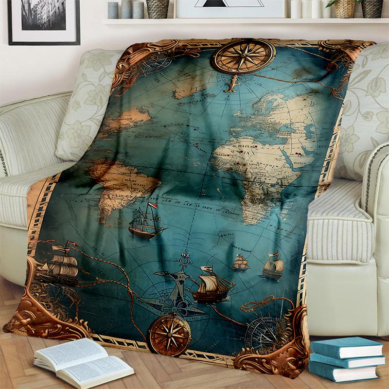 2025 New Style Retro Marine Nautical Chart Compass 3D Blanket,Soft Throw Blanket for Home Bedroom Bed Sofa Travel Office Cover