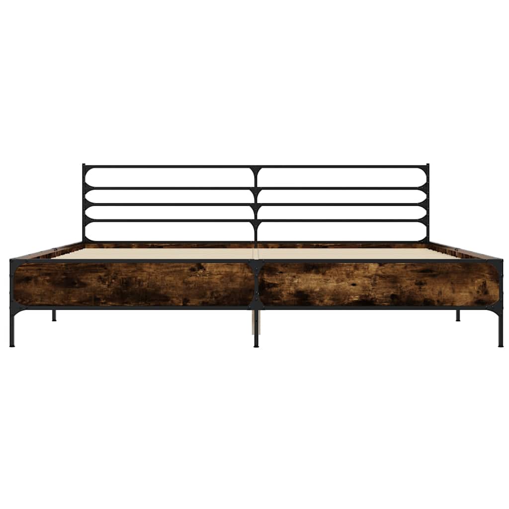 Bed Frame Smoked Oak 200x200 cm Wood Based Material and Metal