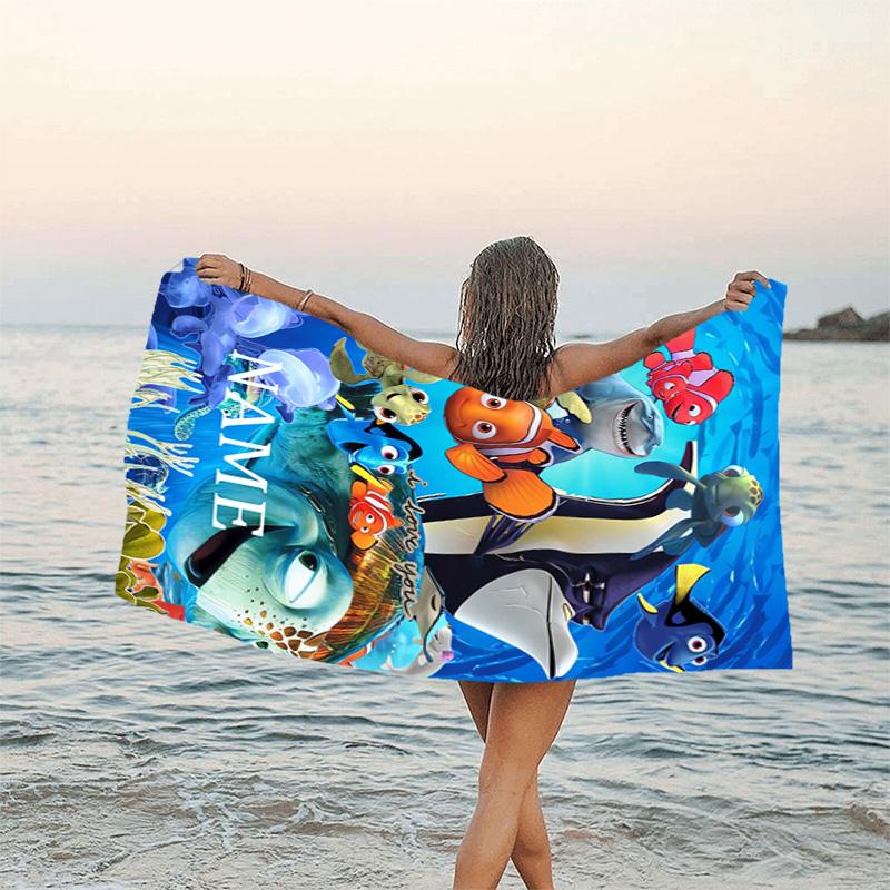1pc Nemo2 Beach Towel with Custom Name, Beach/Swimming/Bath/Picnic/Camping Towel, Suitable for Seaside Beaches