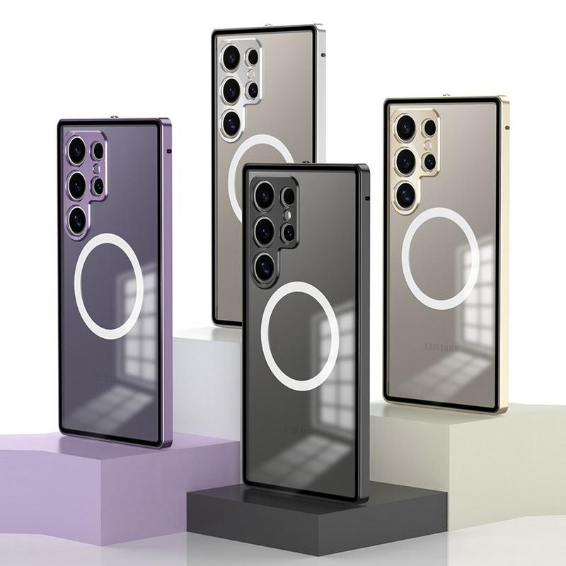 Aluminum Alloy Frame Luxury Phone Case For Samsung Galaxy S25 S24 S23 Ultra Shockproof Magnetic Hybrid Frosted PC Back Cover