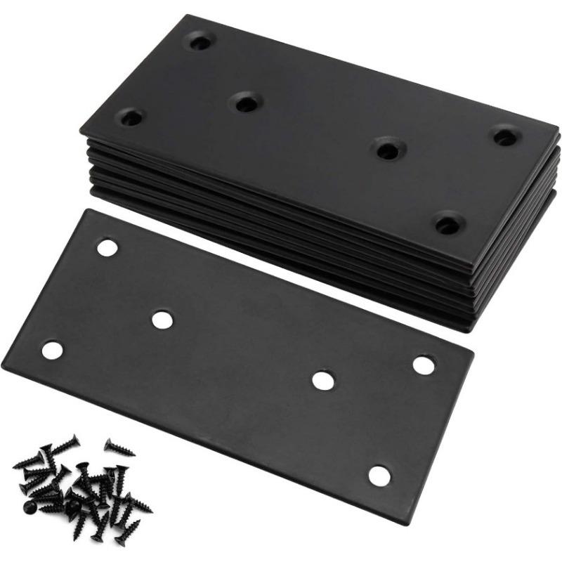 Stainless Steel Mending Plates Heavy Duty Flat Straight Brace Brackets with Screws, Bracket Repair Plates, Fixing Joining Plates 10pcs чёрный