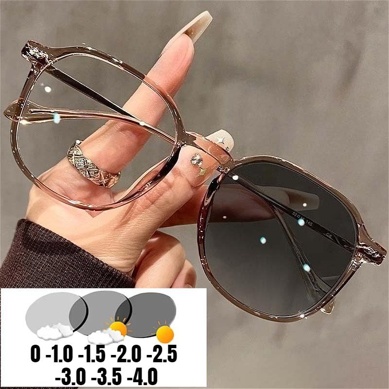 Oversized Pochromic Myopia Glasses Fashion Square Frame Near Sighted Eyeglasses UV Protection Glasses Diopters 0 To -4.0