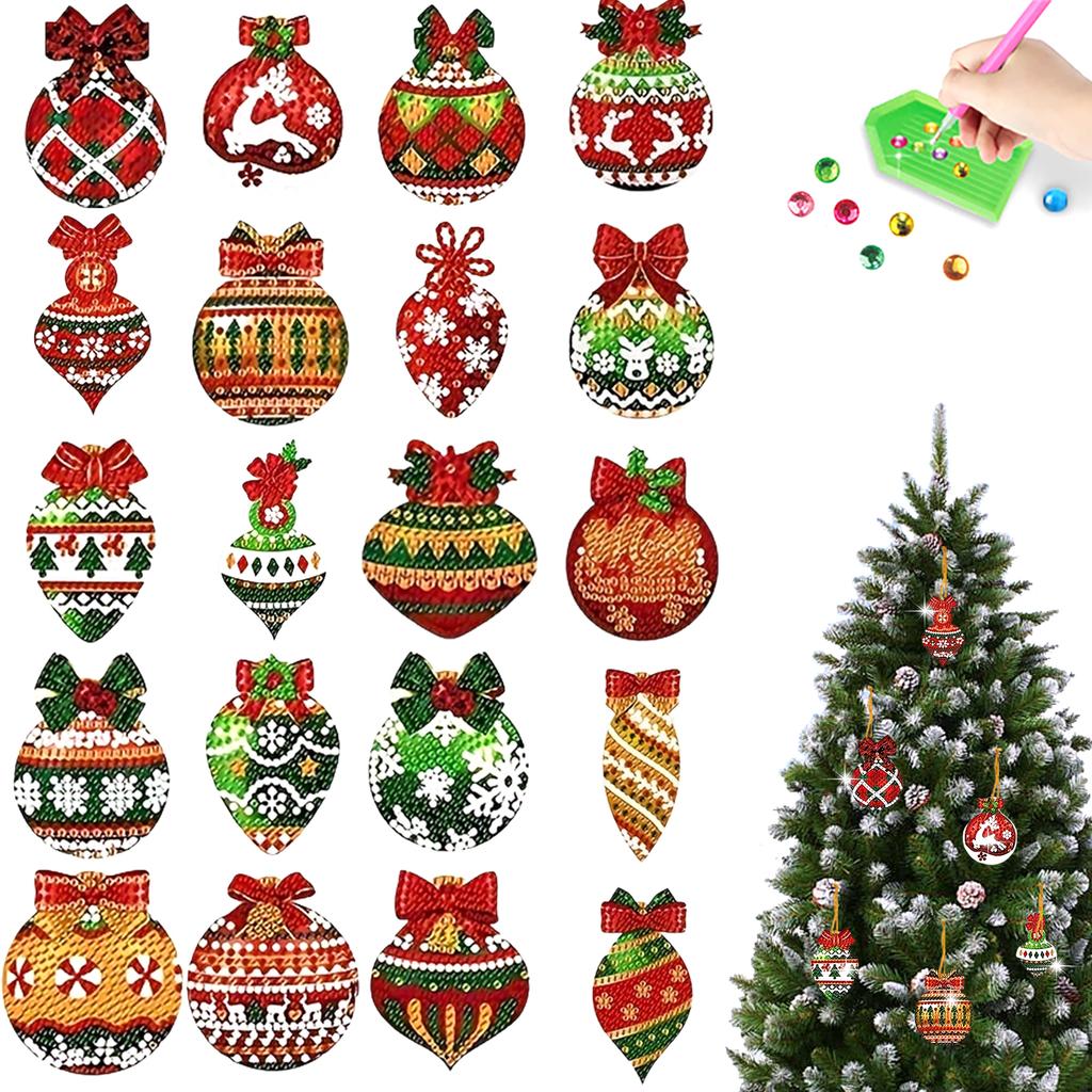 8/15/20Pcs Christmas DIY 2D Flat Acrylic Diamond Art Ornaments Double Sided Diamond Painting Kit for Home Xmas Party Craft Decor