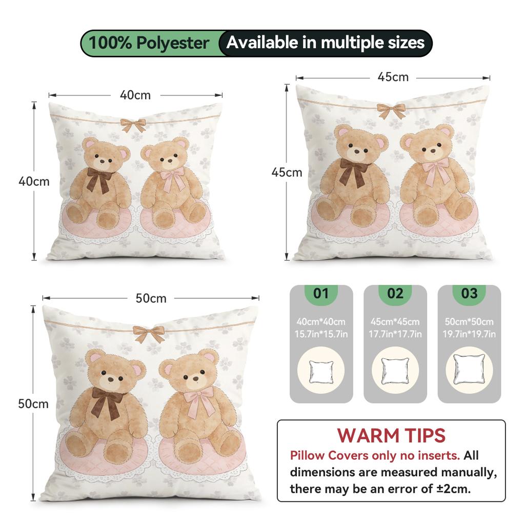 Cute Bear Cushion Pillowcase Printed Polyester 40/45/50Cm Throw Pillowcover Decorative Sofa Cushion Pillowslip Home Decor