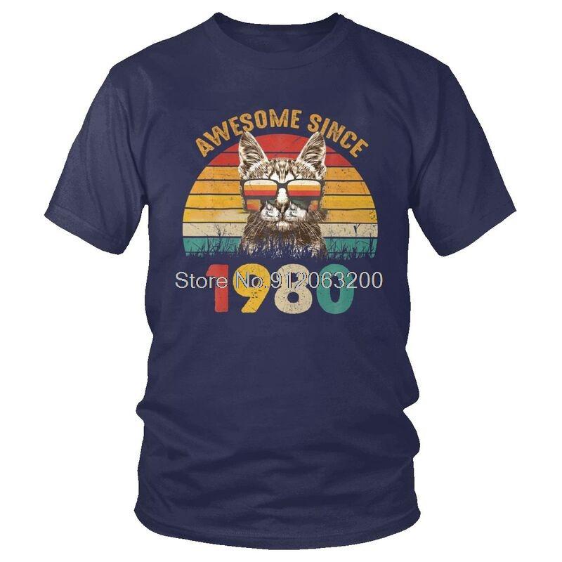 Awesome Funny Since 1980 T Shirts Unisex Short Sleeve Cotton Tshirt Vintage 41th Birthday Gift Cat Lover Tee Tops Fashion Tshirts
