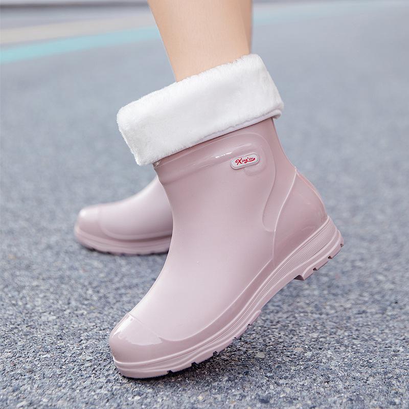 Rain Shoes Short Tube Women's Thick-soled Waterproof Shoes Non-slip Outdoor Rain Boots Work Rubber Shoes Warm Water Boots Women's Fashion