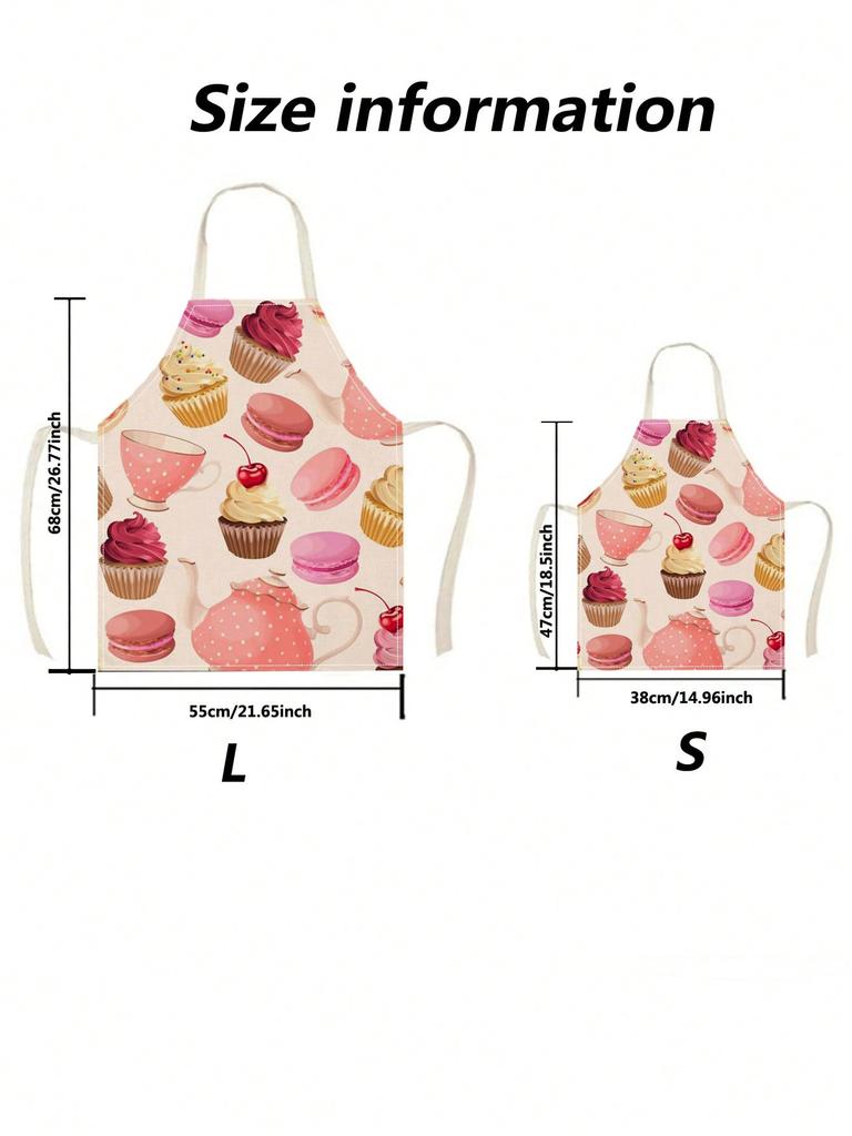 1pc Cupcake Macaron Tea Time Print Apron Polyester Kitchen Apron For Cooking Baking Home Use