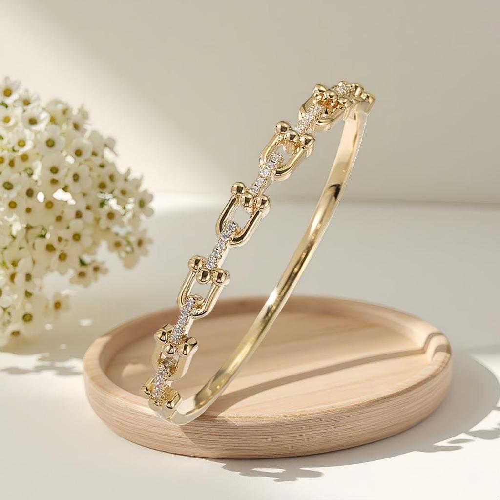 18K Weißgold U-förmige Hufeisen-Schnalle Armband – Europäischer & Amerikanischer Modischer Schmuck