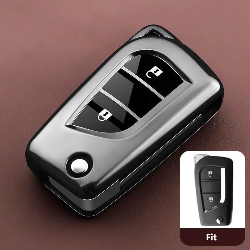 Metallic Gray Tpu For Toyota Camry Levin Corolla Reiz Highlander 2 3 Button Flip Folding Remote Car Key Case Cover Fob Holder