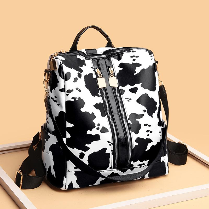 Backpack Fashion Retro Backpack Large Capacity Commuter Women'S Bag Cow Leopard Print Premium Textured Shoulder Bag