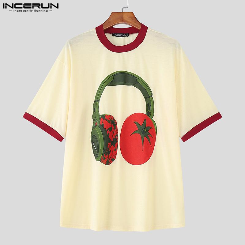 INCERUN Men Round Neck Short Sleeve 3D Print Stitching Casual Loose T-shirts