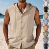 Men's Linen Hooded Sleeveless Vest Loose-fitting, Casual, Trendy, Hip-hop, Breathable Sleeveless Shirt For Beach