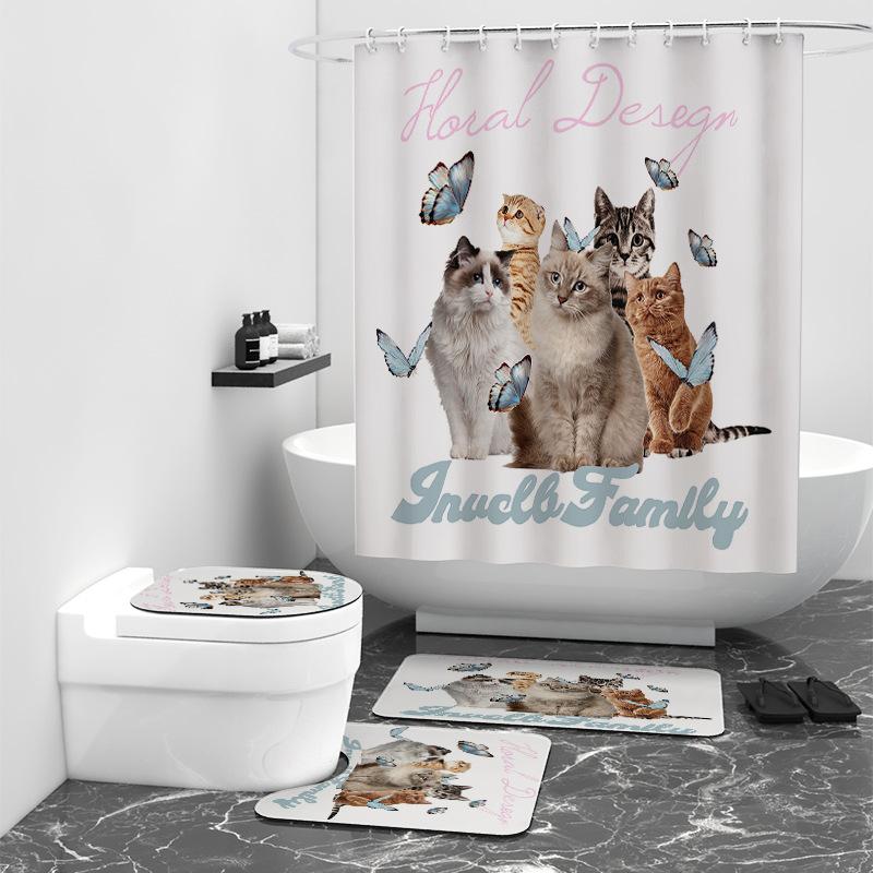Simple Cat Digital Printing Shower Curtain Sanitary Shower Room Bathing Tarpaulin