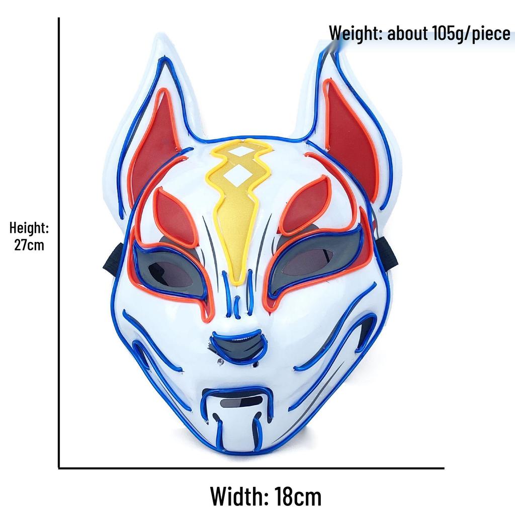 LED Luminous Fox Mask - Anime-Inspired Cat Face, Cold Light Flash for Halloween
