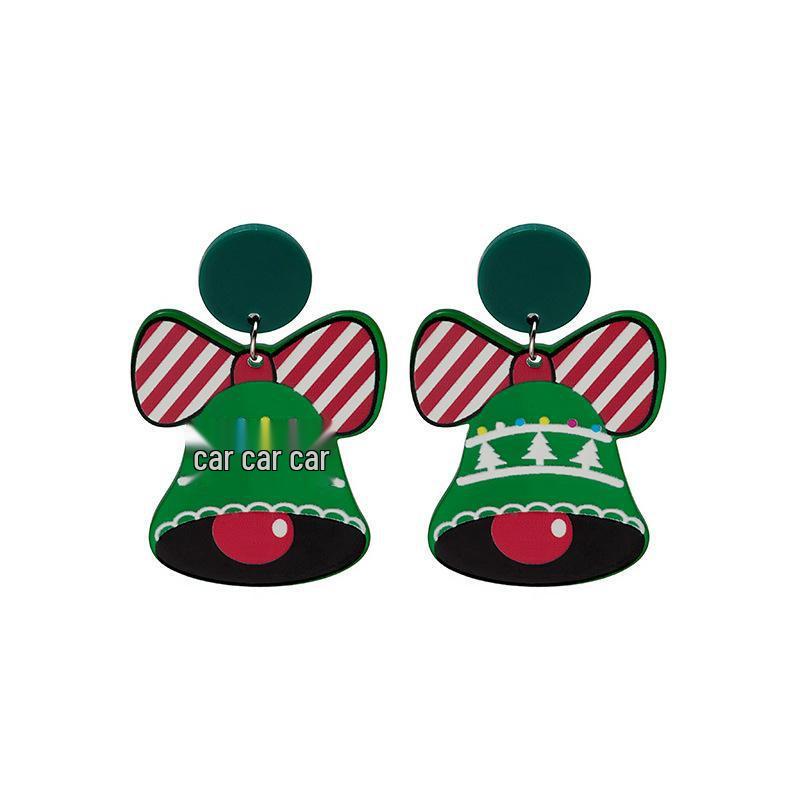 925 Sterling Silver Cartoon Christmas Earrings: Cute Bell & Snowman Acrylic Dangle Design