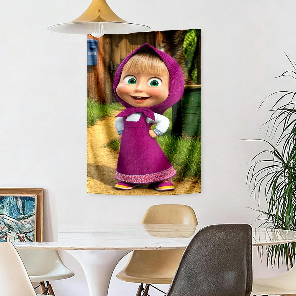Masha Bear Wall Decor Tapestry Art For Pet Memorial Birthdaywedding Party Backdrop Family Gift