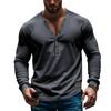 Men's Spring and Autumn Solid Color Men's T-shirt Long Sleeve Casual Slim Button-down V-neck Top