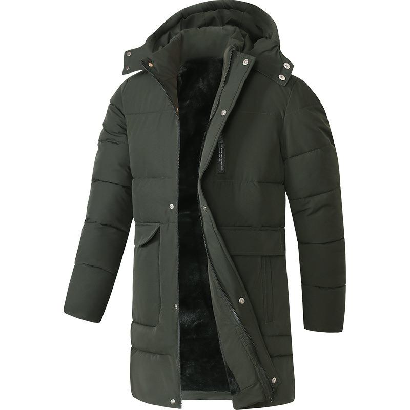 Winter New Cotton-padded Men's Loose Coat Medium and Long Outdoor Thickened Velvet Removable Hat Warm Cotton Clothes