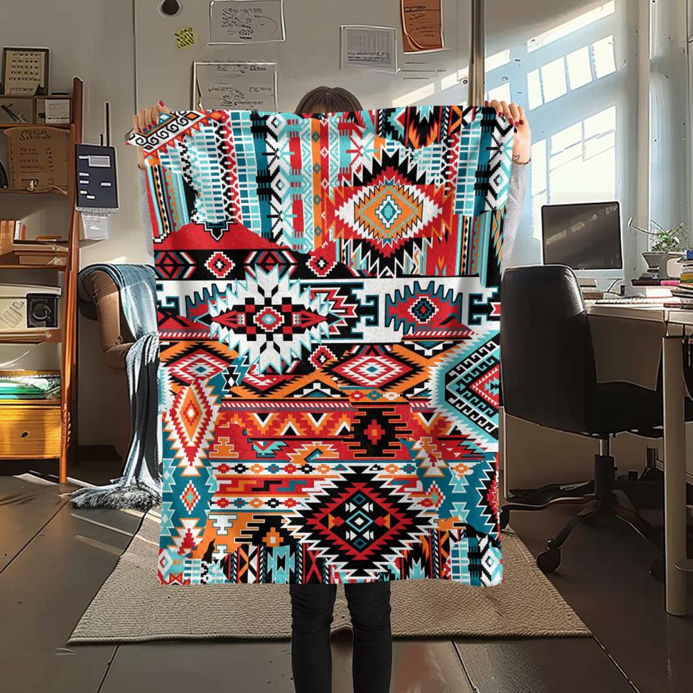1Pc Native American Pattern Print Flannel Blanket, High Quality Comfortable for All Seasons, Home Decor, Warmth and Comfort, Perfect for Gifts