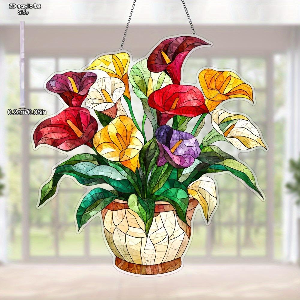 Pretty Floral Pendant Decor Indoor Window - Floral Window Suncatcher Acrylic Decoration, Four Seasons Decoration, Novelty Home Decor