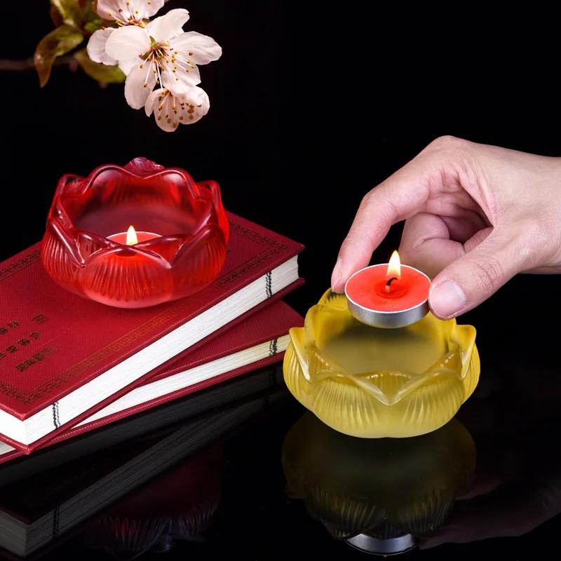 Lotus Shaped Candle Holder, Creative Articles of Worship In Front Buddha, Home, Living Room, Office Decoration, Seven Color, 1Pc