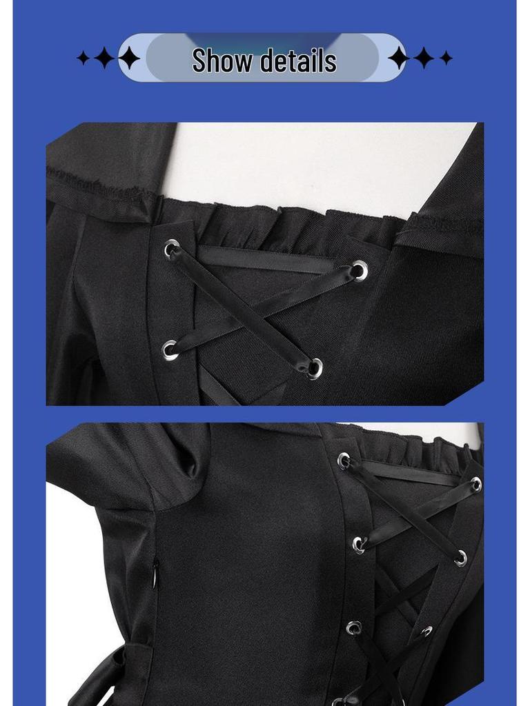 Halloween Gothic Medieval Vintage Women's Corset Dress with Bell Sleeves