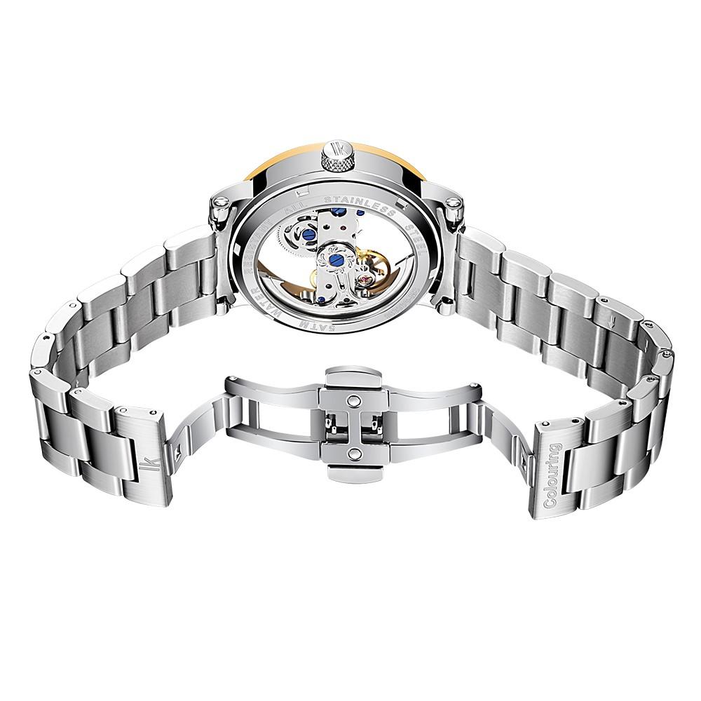 IK Coloring Herrenuhren 5ATM Wasserdicht Edelstahl Automatisch Mechanisch Herren Armbanduhr Brücke Skelett Herren Uhr