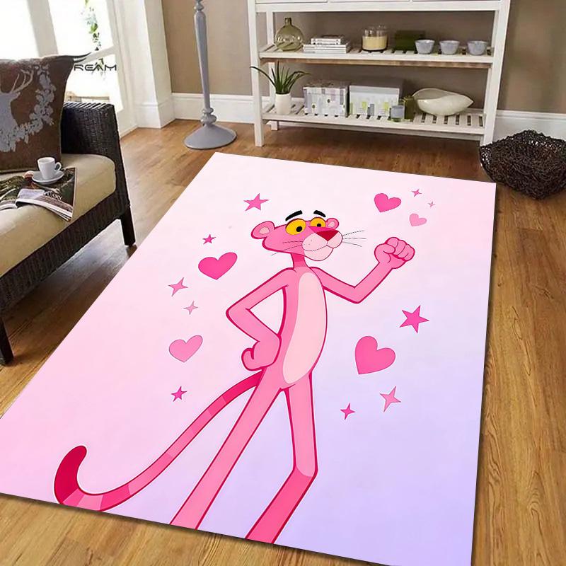 Der rosarote Panther Flanellmuster Quadratischer Teppich, Läufer, Teppich für Wohnzimmer Schlafzimmer Sofa Spielzimmer Dekor, Rutschfeste Fußmatte